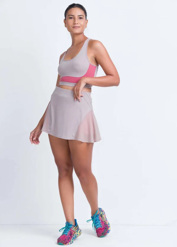 IND0123Q74_BEG_2 Side mesh detailing tennis skirt