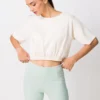 IND022202A_BEG_2 Waist Gathered Crop Top