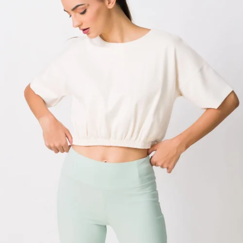 IND022202A_BEG_2 Waist Gathered Crop Top