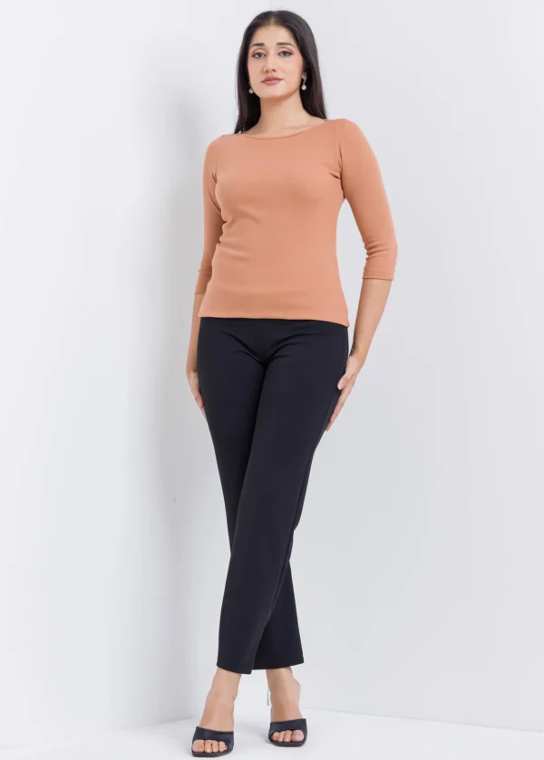 Three Quarter Sleeve Blouse With Round Neck