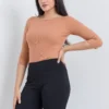 Three Quarter Sleeve Blouse With Round Neck