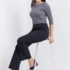 Three Quarter Sleeve Blouse With Round Neck
